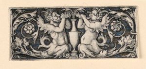 Erkek ve dişi Tritonlarla çevrili bir vazo ile friz by Hans Sebald Beham