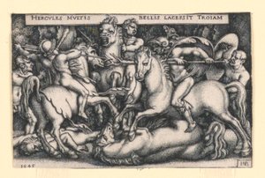 Truva atlarına karşı savaşan Herkül by Hans Sebald Beham