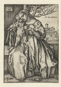 Çocuklu Meryem, Papağan ve Armut by Hans Sebald Beham