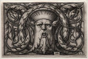 Satyrs Baş ve Çelenk Süsü, 1543. by Hans Sebald Beham