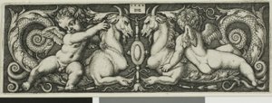 İki Cin Binen Kimerik Canavarla Süsleme by Hans Sebald Beham