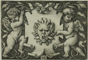 İki Cin Tarafından Tutulan Maskeli Süsleme by Hans Sebald Beham