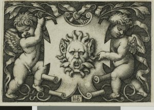 İki Cin Tarafından Tutulan Maskeli Süsleme by Hans Sebald Beham