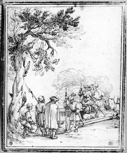 Köylü ve Asker Ticareti (kağıt üzerine mürekkep) by Hans Sebald Beham