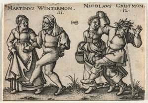 Köylü Düğünü veya On İki Ay: 11-Martinus Wintermon 12-Nicolaus Cristmon by Hans Sebald Beham