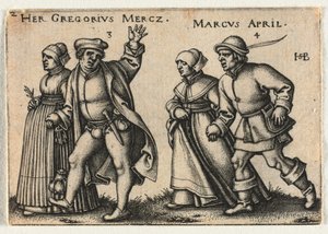 Köylü Düğünü veya On İki Ay: 3-Her Gregorius Mercz 4-Marcus April by Hans Sebald Beham