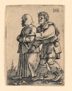 Düğün Alayı: Sola yürüyen çift, bone takan kadın by Hans Sebald Beham
