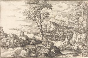 Üç Adamlı Manzara, c. 15581559. by Hans Sebald Lautensack