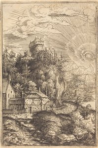 Şatolu Manzara ve Yayılan Güneş, 1553. by Hans Sebald Lautensack