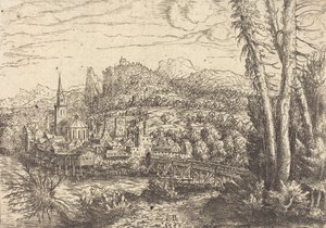Nehrin Yakınındaki Bir Şehrin Görünümü, 1553. by Hans Sebald Lautensack