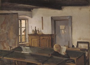 Okuma çocuğu olan bir okul odası by Hans Smidth