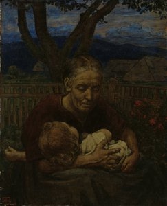 Bir bahçede anne ve çocuk by Hans Thoma
