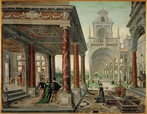 Zarif bir toplulukla saray mimarisi (tuval üzerine yağlıboya)