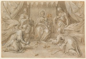 Madonna, Vaftizci Aziz Yahya ve Müjdeci Aziz Yahya ile Taht Edildi by Hans von Aachen