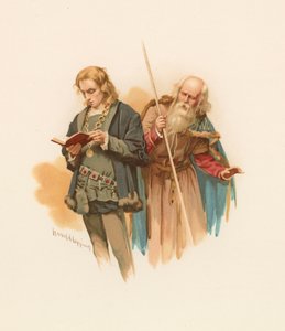 Hamlet okuma, arkasında Polonius ile by Harold Copping