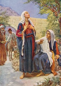 Yeni Ahit: Meryem ve Elisabeth (renkli taş baskı) by Harold Copping