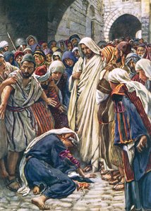 Elbisesinin eteğine dokunan kadın by Harold Copping