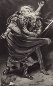 Karanlık bir gecede fırtınanın gazabına maruz kalan bir fundalıkta, Kral Lear dışarı mı çıktı? by Harold Copping