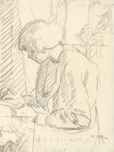 Bir kız yazıyor (kağıt üzerine siyah tebeşir) by Harold Gilman