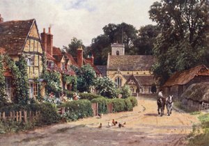 Dorking yakınlarındaki Betchworth Köyü (renkli taş baskı) by Harold Sutton Palmer