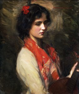 Mandolin ile genç kadın