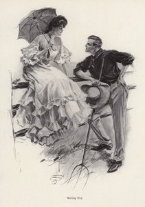 Bir çiftçi, genç bir kadınla (lito) flört etmek için işine ara veriyor by Harrison Fisher