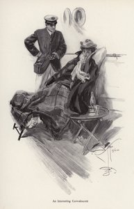 Bir gemide kaptan, nekahat dönemindeki bir kadınla konuşuyor (lito) by Harrison Fisher
