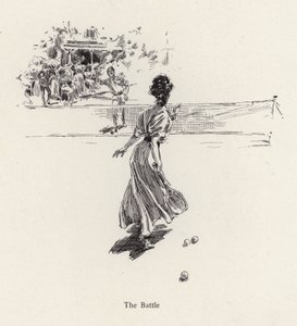 Tenis oynayan kadın ve erkek (lito) by Harrison Fisher
