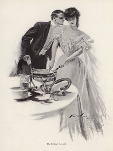 Akşam yemeği masasında bir kadınla flört eden adam (lito) by Harrison Fisher