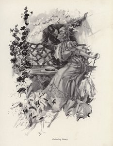 Bahçede bir kadını öpen adam (lito) by Harrison Fisher