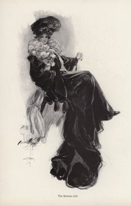 Uzun paltolu ve cüppeli genç bir kadının portresi (litho) by Harrison Fisher