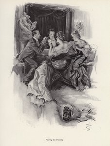 Bir akşam partisinde kağıt oynayan iki çift (lito) by Harrison Fisher