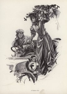 Bir arabanın içinden elma toplayan kadın (lito) by Harrison Fisher