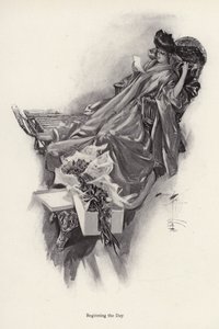 Bir hayrandan bir buket çiçek alan kadın (lito) by Harrison Fisher