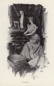 Piyanoda şarkı söyleyen kadın (lito) by Harrison Fisher