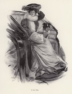 Köpeğiyle bir arabada oturan kadın (lito) by Harrison Fisher