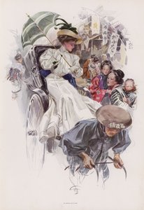 Japon çekçek (renkli taş) sürme genç Amerikalı kadın by Harrison Fisher