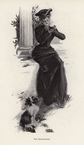 Genç kadın ve köpeği ata binmeyi bekliyor (litho) by Harrison Fisher