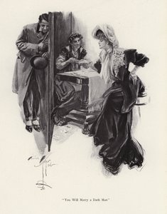 Bir Çingene (lito) tarafından geleceğini söyleyen genç kadın by Harrison Fisher