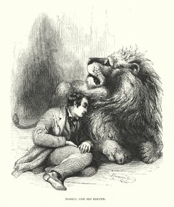 Aslan ve bekçisi (gravür) by Harrison William Weir