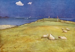 Golf Sahaları: Gullane, altıncı green ve yedinci tee (renkli lito)