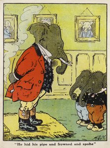 "He hid his pipe and frowned and spoke" (colour litho)