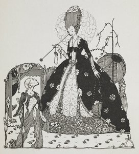 Bir köylüye bakan bir kadın para için yalvarıyor. by Harry Clarke
