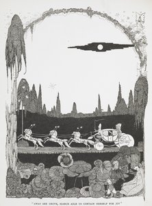 "Kendini sevinçten zar zor zaptederek uzaklaştı." Külkedisi veya küçük cam terlik hikayesi için illüstrasyon. by Harry Clarke