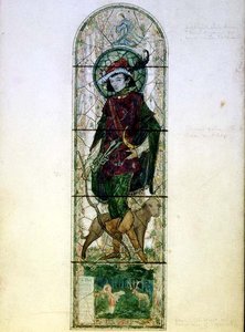 St. Hubert figürlü tek ışıklı pencere tasarımı by Harry Clarke