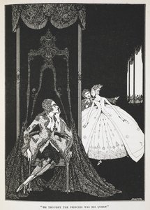 "Prenses'in kraliçesi olduğunu sanıyordu". 'Eşek derisi' öyküsünün illüstrasyonu. by Harry Clarke