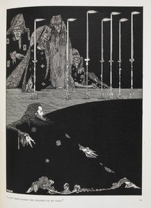 "İsmimin hecelerini şekillendirdiklerini gördüm." Hikayenin illüstrasyonu, 'çukur ve sarkaç'. by Harry Clarke
