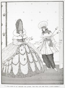 "Öyle yapacağım" diye yanıtladı Kraliçe, "ve onu Robert Sosla yiyeceğim." 'Ormanda uyuyan güzel' öyküsünün illüstrasyonu. by Harry Clarke