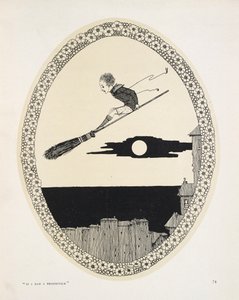 "Bir süpürgem olsaydı". Patrick R. Chalmers'ın bir şiiri için illüstrasyon. Süpürgeye binmiş bir çocuk by Harry Clarke