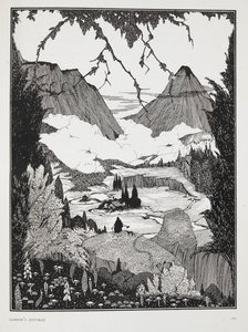 'Landor'un kulübesi' hikayesi için illüstrasyon.. Dağlık bir manzara. by Harry Clarke